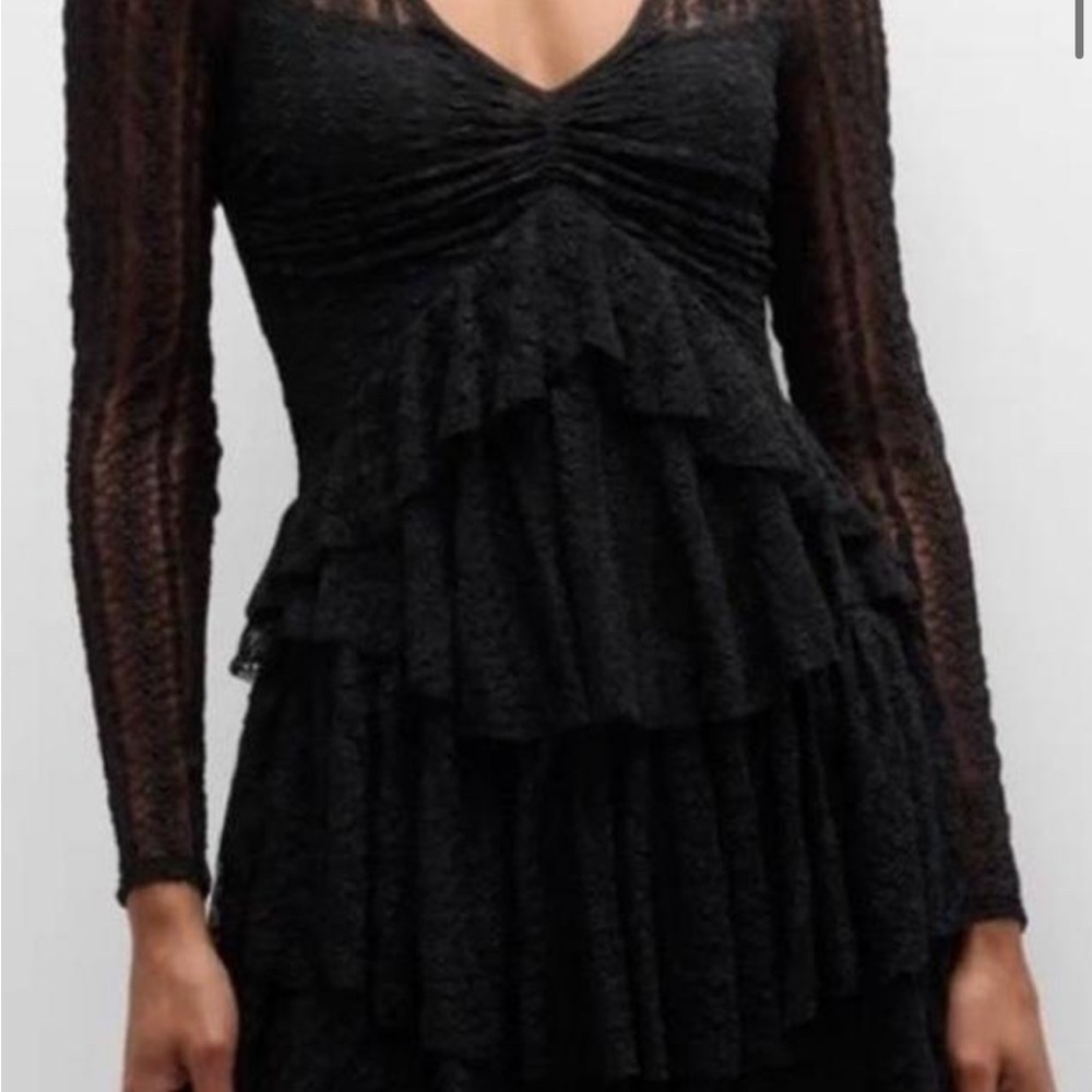 LoveShackFancy Black Ruched Ruffled Babydoll Dress